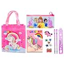 Unicorn Theme Return Gift Set for Girls - Party Favor With Diary, Bag, Pen, Pencil, Pouch for Kids (Style 3, Cyndrella) - Polyester, Pink