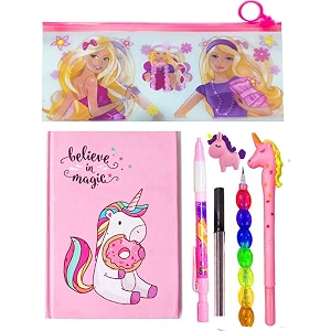 unicorn theme return gift bag for girls - party favor gift set with diary bag pen pencil pouch style 2 barbie