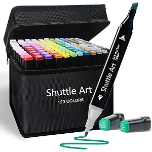 shuttle art 120 pcs dual tip marker pens coloring calligraphy art work sketch pens with carrying case double sided markers for kids adult artist journal doodling writing coloring multicolor