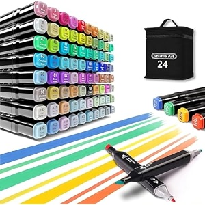 shuttle art 24 pcs markers set non-toxic art supplies for kids amp adults perfect for drawing sketching and coloring books includes broad amp fine tips vibrant colors and convenient storage case