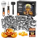 Shuttle Art 40PCS Pumpkin Carving Kit, 22 PCS Stainless Steel Pumpkin Carving Stencils with 15 Electronic Candles & 3 Carving Tools, Easy Safe Fun and Durable for Kids Adults Halloween Carving