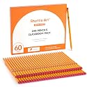 Shuttle Art 60 Pack Pencils, #2 HB, Pre-sharpened Pencils with Top Erasers, Premium Woodcased Yellow Pencil Bulk for Classroom &amp; School Supplies, Writing and Drawing