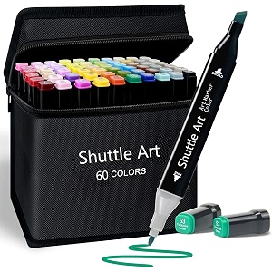 shuttle art 60 pcs marker set ideal for drawing illustration and sketching includes broad and fine tip markers perfect for coloring books comes with a storage case for easy organization