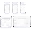 SHUTTLE ART Clear Plastic Drawer Organizers Set, Clear Drawer Organizers &amp; storage Bins for Makeup/Jewelry Vanity, Kitchen Or Office Desk. Bathroom (5 Pcs Tray,Transparent)