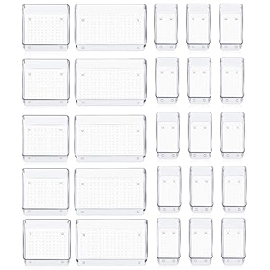 shuttle art desk drawer organizer clear plastic storage boxes for desk divider makeup organizer for kitchen bedroom office deskmultipurpose plastic storage bins25 pcs traytransparent