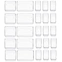 Shuttle Art Desk Drawer Organizer, Clear Plastic Storage Boxes for Desk, Divider Makeup Organizer for Kitchen Bedroom Office DesK,Multipurpose Plastic Storage Bins(25 Pcs Tray,Transparent)