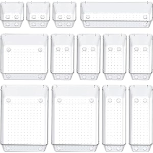 shuttle art desk drawer organizer tray drawer organizers dividers storage case adjustable storage container organizers for office kitchen - multi-purpose and customize13 pcs traytransparent