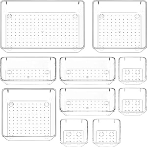 shuttle art desk drawer organizers trays set clear plastic storage bins bathroom drawer tray dividers vanity trays organizer for bedroom dresser makeup kitchen utensil office10 pcs traytransparent