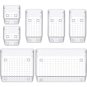 shuttle art desk drawer storage organizer set kitchen organizermakeup organizer dividers vanity tray setdesk drawer divider traymulti-purpose stationery organizer7 pcs traytransparent