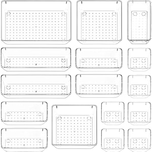 shuttle art drawer partition box desktop makeup storage box for jewelry data cables household storage and organization for closet kitchen bedroom bathroom office16 pcs traytransparent