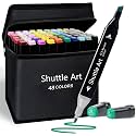 Shuttle Art Dual Tip Art Markers 48 Colours with Carrying Case for Painting Sketching Calligraphy Drawing - Odorless & Non Toxic Twin Head Permanent Colouring Marker Pens for Kids Adult Beginners