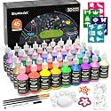 Shuttle Art Fabric Paint Set, 45 Colors 3D Permanent Paint with Brushes Palette Pen Fabric Sheet Stencils, Glow in The Dark, Glitter,Metallic Colors for Textile Fabric T-shirt Jeans Glass