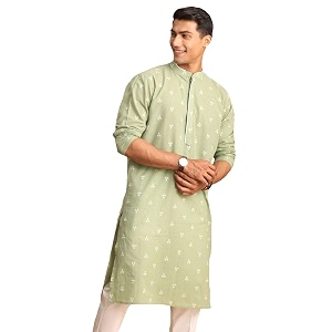Shvaas By Vastramay Mens Green Cotton Kurta