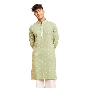 Shvaas By Vastramay Mens Green Cotton Kurta