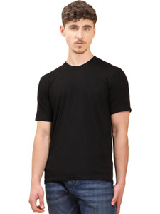 Shvet Solid Men Round Neck Black T-Shirt