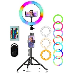 18 inch rgb selfie ring 16 rgb promise imming with tripod stand amp control amp hose phone holder amp 360 rotatable gimbal phot dography immable studio lighting for live streaming