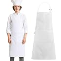 Shyyween White Chef Apron with Pocket Adjustable Tie for Women Men Cooking