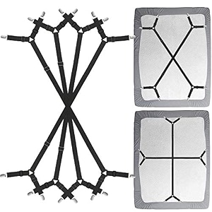 bed sheet fasteners straps - 2 way adjustable crisscross sheet corner holder straps gripper clips elastic sheet band suspenders fasteners2 set4pcs black