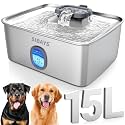 SIBAYS Large Dog Water Fountain, 4Gal/15L Large Capacity Stainless Steel Dog Water Bowl Dispenser for Large Dogs & Multi-Pet, Ultra Quiet Automatic Pet Water Fountain with Water Window& LED Light FS76