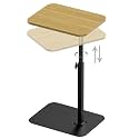 Side Table Sofa Tray for Couch Heavy Metal Base Swivel/Adjustable Height, Sofa Bed Bathroom Study TV Tray C Shaped End Table Nature
