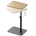 HzTinT Side Table Sofa Tray for Couch Heavy Metal Base Swivel/Adjustable Height, Sofa Bed Bathroom Study TV Tray C Shaped End Table Food Snack Trays for Eating