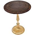 Side Tables-Hand Carved Vintage Boho Folding End Tables for Living Room, Entryway,Living Room, Bedroom -No Tools Assembly, 18"x22" Burnt Brown with Gold Aluminium Alloy_Spiral
