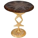 Side Tables-Hand Carved Vintage Boho Folding End Tables for Living Room, Entryway,Living Room, Bedroom -No Tools Assembly, 18"x22" Burnt Brown with Gold Aluminium Alloy_ Star