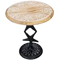 Side Tables-Hand Carved Vintage Boho Folding End Tables for Living Room, Entryway,Living Room, Bedroom -No Tools Assembly, 18"x22" White Wash with Black Aluminium Alloy_ Star
