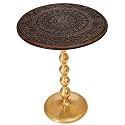 Side Tables-Hand Carved Vintage Boho Folding End Tables for Living Room, Entryway,Living Room, Bedroom -No Tools Assembly, 18"x22" Burnt Brown with Gold Aluminium Alloy