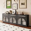 Sideboard Buffet Cabinet with Acrylic Doors &amp; Drawer,Storage(3, A-Black)