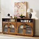Sideboard Buffet Cabinet with Arched Acrylic Doors &amp; Storage(2, B-Walnut)