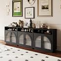 Sideboard Buffet Cabinet with Arched Acrylic Doors &amp; Storage(3, B-Black)