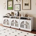 Sideboard Buffet Cabinet with Arched Acrylic Doors & Storage(3, B-White)