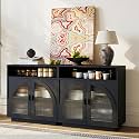Sideboard Buffet Cabinet with Arched Acrylic Doors &amp; Storage(2, B-Black)