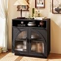 Sideboard Buffet Cabinet with Arched Acrylic Doors &amp; Storage(1, B-Black)