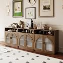 Sideboard Buffet Cabinet with Arched Acrylic Doors &amp; Storage(3, B-Walnut)