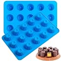 Sidosir 2Pcs Small Canele Mold Silicone, 15-Cavity Mini Nonstick Canele Silicone Baking Cake Pan for Bread Muffin, Non-Stick Madeline Pans for Baking