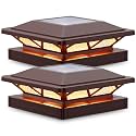 SIEDiNLAR Solar Post Cap Lights Outdoor 2 Modes 2 Pack Brown, (Warm/White)