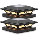 SIEDiNLAR Solar Post Cap Lights Outdoor 2 Modes 2 Pack Black, (Warm/White)