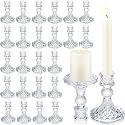 Sieral 24 Pcs Clear Taper Candle Holders 4'' Tall Glass Candlestick Holders Bulk Crystal Decorative Stand Wedding Stick Holder for Anniversary Party Dining Table Festival Decor