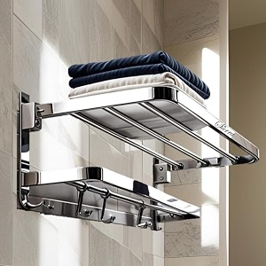 sierra 24-inch towel rack for bathroom - chrome finish  304 grade stainless steel dual folding towel rack  wall mounted towel stand  bathroom accessories towel hanger for modern homes