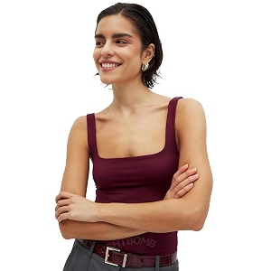 sightbomb microfiber ultra soft feather touch seamless front softline square neck double layered support spaghetti tank top for women