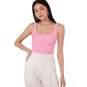 sightbomb microfiber ultra soft feather touch seamless front softline square neck double layered support spaghetti tank top for women