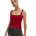 SIGHTBOMB Microfiber Ultra Soft Feather Touch Seamless Front SOFTLINE Square Neck Double Layered Support Spaghetti Tank TOP for Women