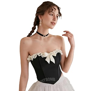 sightbomb off shoulder lace trim micro fibre feather touch fabric bustier corset for womens