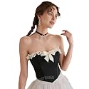 SIGHTBOMB OFF SHOULDER LACE TRIM MICRO FIBRE FEATHER TOUCH FABRIC BUSTIER CORSET FOR WOMENS