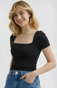 SIGHTBOMB Party Solid Women Black Top