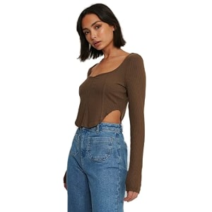 sightbomb ribbed heart neck extended sleeves corset tops for women