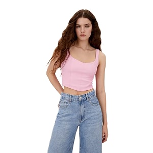 sightbomb women cotton ribbed heart neck slim fit spaghetti corset tops small-medium baby pink