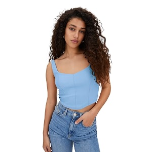 sightbomb ribbed heart neck spaghetti corset tops for women small-medium powder blue